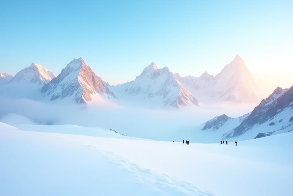 Panoramic Himalayan mountain view at sunrise